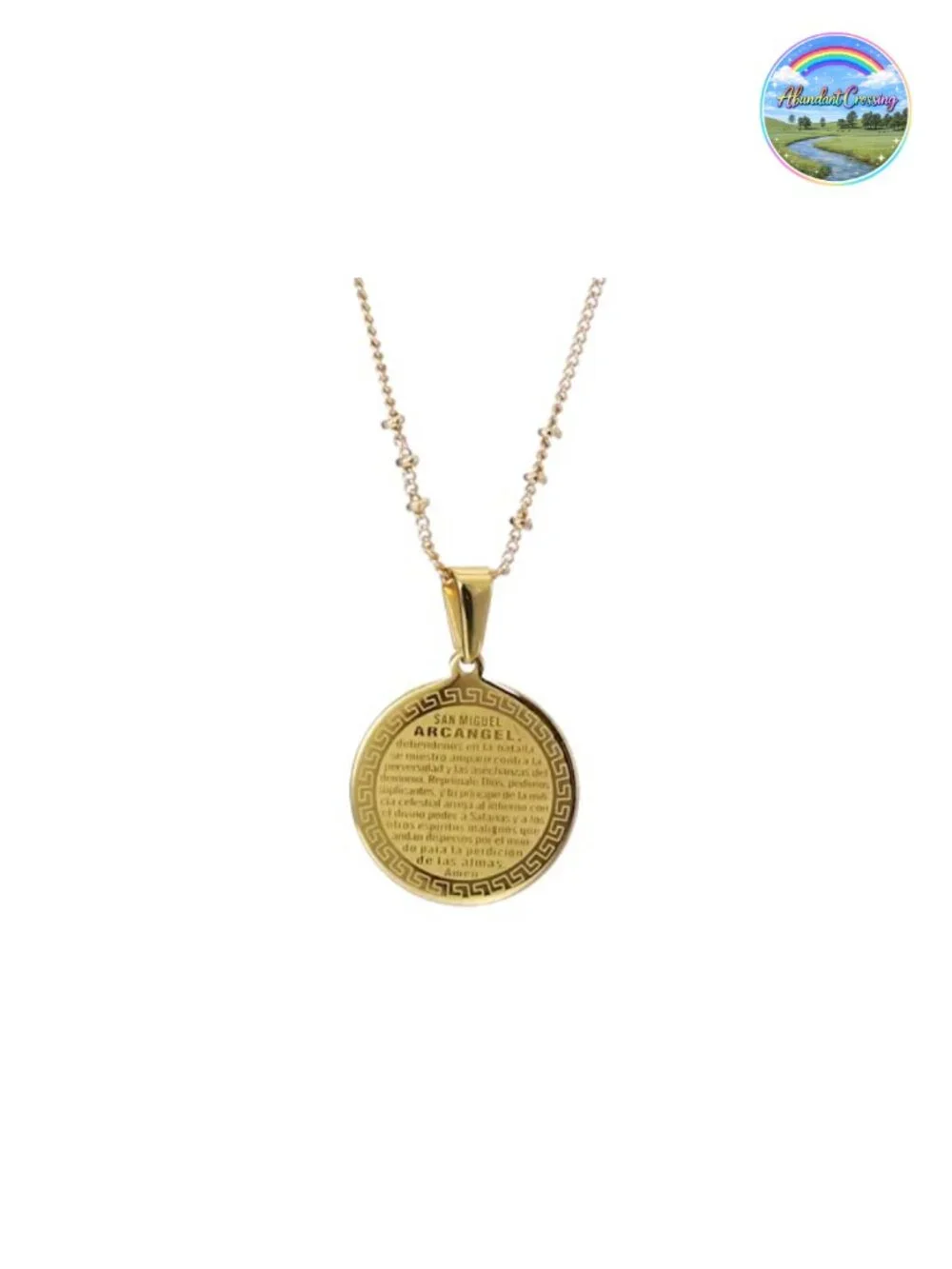 Saint Michael Archangel Pendant Necklace 18K Gold Plated Stainless Steel 18 Inch